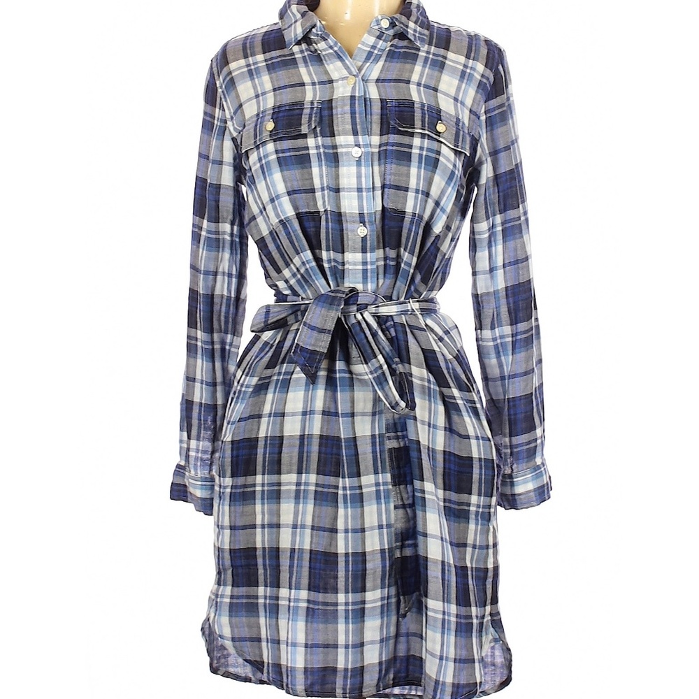 Gap Blue Plaid Shirt Dress